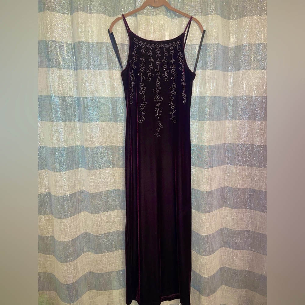 Vintage Maroon Beaded Velvet Gown